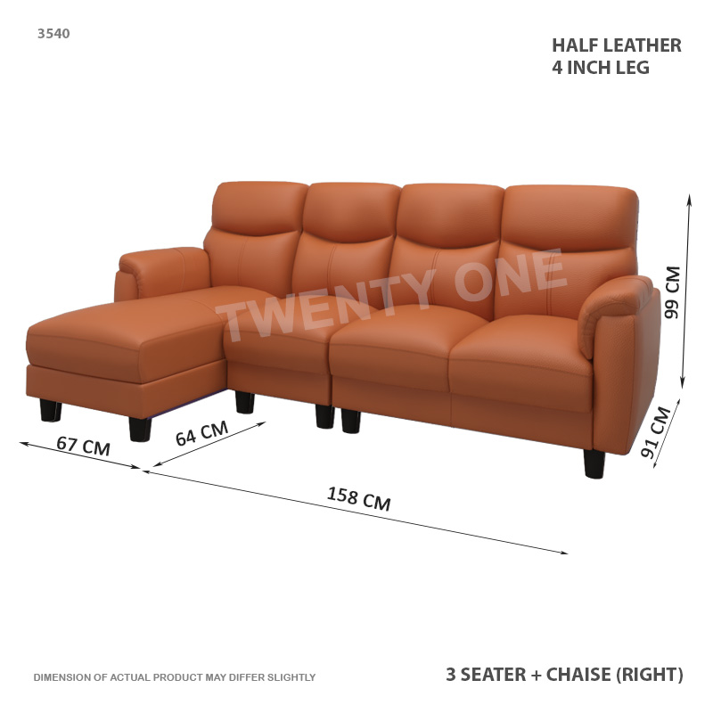 3540 3+L  618- HALF LEATHER  SEATER WITH CHAISE  SOFA 1B RIGHT-1